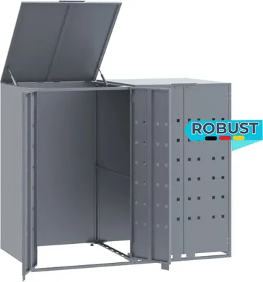 Produktbild von Mülltonnenbox GORILO für 2 Tonnen Grau 138x79x117 cm Stahl | Mülltonnenverkleidung 2er Mülltonnenhaus