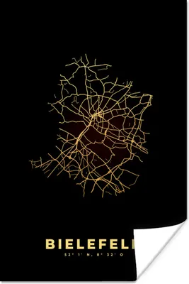 Produktbild von MuchoWow® Poster Karte - Bielefeld - Gold - Stadtplan - Karte 120x180 cm - Kunstposter