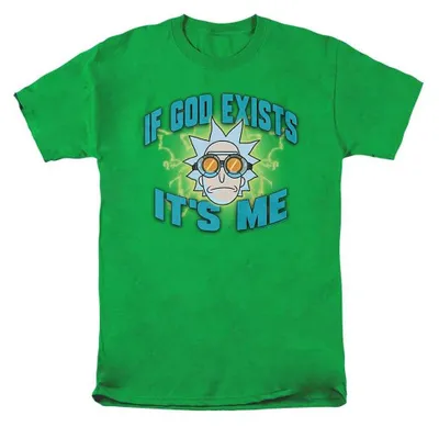 Image de T-shirt unie pour hommes et femmes, Rick et Morty, "Si Dieu existe, c'est moi", référence TV37659 (taille M), couleur jaune-vert vif, Image générée par une IA