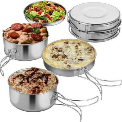 Produktbild von Famanu Campingkochgeschirr Set, tragbare leichte Edelstahl-Töpfe mit Aufbewahrungstasche, stapelbare Kochgeschirrset für Outdoor-Aktivitäten