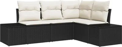Immagine prodotto di Set divano da giardino vidaXL con contenitore, 4 pezzi, nero e crema, in polyrattan
