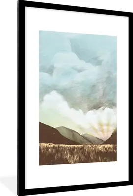 Produktbild von MuchoWow® MuchoWow® Gerahmtes Poster Himmel - Berg - Gras 60x90 cm - Poster mit zchwarzem Bilderrahmen - Dekoration - Wandposter Wohnzimmer - Hochwertig