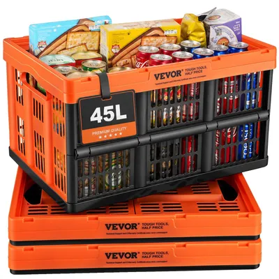 Obrázek produktu pro VEVOR sada 3 profesionálních skládacích boxů 45L z PP přepravní box Skládací úložný box s rukojetí Stohovatelné boxy Úložný box Skládací boxy Stohovací boxy pro skladování a přepravu Oranžová barva
