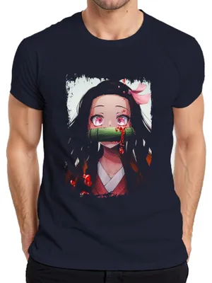 Zdjęcie produktu dla Nezuko Kamado Demon Slayer Anime Manga Bambus Blut Kawaii Cosplay Herren T-Shirt, Granatowy, 3XL