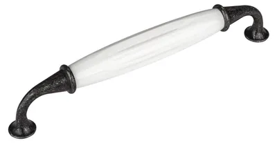 5x Porzellangriff JOHANNA, Lochabstand 160 mm, Antik-Silber