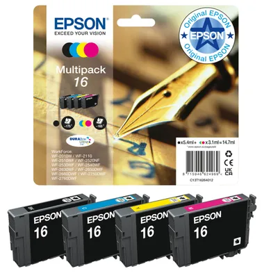 Zdjęcie produktu dla Zestaw oryginalnych wkładów atramentowych Epson 16 Pen & Crossword, zawierający wkłady atramentowe w 4 kolorach, technologia DURABrite