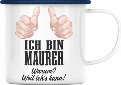 Produktbild von Trendation - Maurer Emaille Tasse Geschenk Mit Spruch Geschenkidee Lustig Männer Emaille Emaille Tasse Job (Blau)