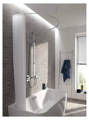 Produktbild von PHOS Design, Halbkreis Duschstange 140 cm, gebogene U-Form für Badewannen, Deckenhalterung, Edelstahl matt Silber