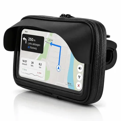 Produktbild von MidGard Fahrrad- und Motorrad-Halterung mit Sonnenblende, spritzwassergeschützt Universal für Smartphones 5,7 Zoll - 6,7 Zoll kompatibel mit iPhone / Samsung / Huawei / Sony usw.