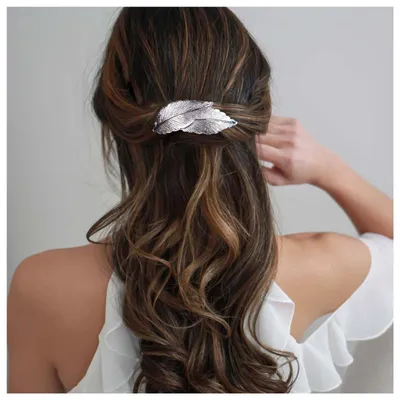 Image de Mini pinces à cheveux en forme de feuille, en métal argenté