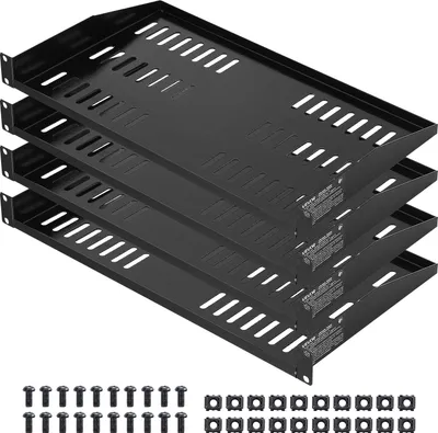 Produktbild von VEVOR 1U Server-Rack-Regal, 4 Stk., 22,68 kg, belüfteter Ausleger, Wandmontage oder Rack-Montage-Regal mit Ablage, 254 mm Tiefe, gute Luftzirkulation für 482 mm-Schrank-Computernetzwerkausrüstung