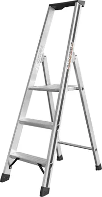 Produktbild von Hymer Alu Pro Stufenstehleiter, 3 Stufen, senkrechte Höhe 1,25 m, Reichhöhe 2,65 m, Gewicht 3,78 kg