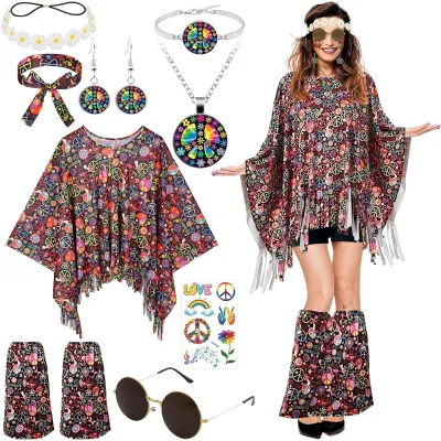Immagine prodotto di Costume da hippie anni '70 per donna, completo di accessori