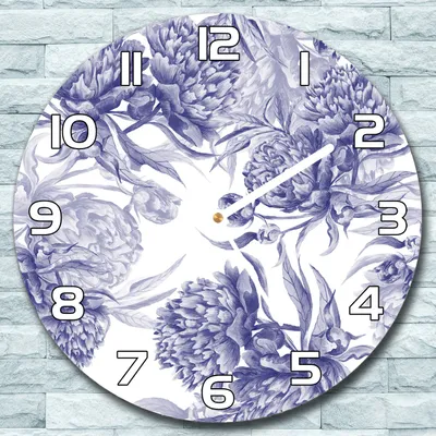 Produktbild von Wanduhr aus Glas Rund fi 30 Blaue Pfingstrosen Quarz Deko Wohnzimmer Büro