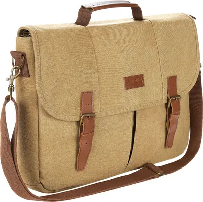 Produktbild von BRUBAKER Umhängetasche 'Safari' - Vintage Laptoptasche aus Poly Canvas - Aktentasche - Retro Arbeitstasche für Laptop - Messenger Bag - Braun