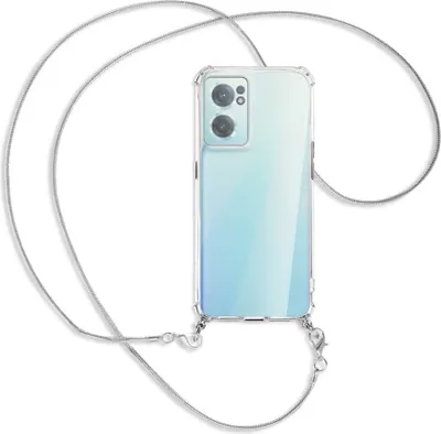 Produktbild von Handykette Backcover-Schutzhülle mit Band (Metall silberfarben) für OnePlus Nord 2 CE - silberfarbene Kette Snake