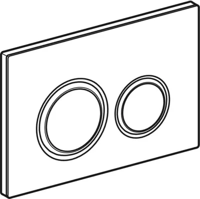 A flush-mounted toilet flush plate with two circular buttons.