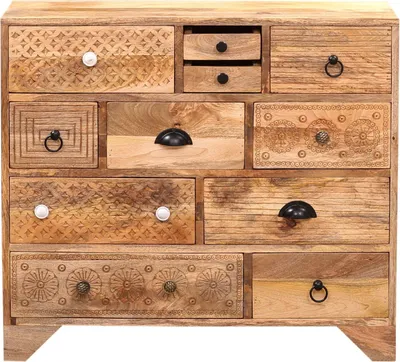 Imagen del producto de Cómoda Nukesh, de madera maciza color marrón natural, con cajones, hecha a mano, 90 cm