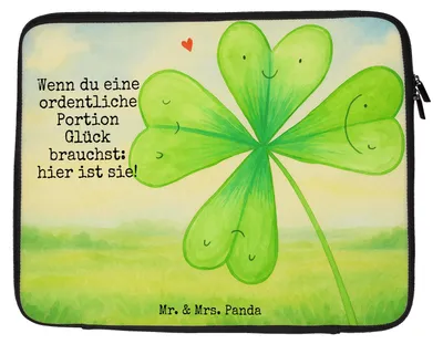 Produktbild von Mr. & Mrs. Panda Laptop Sleeve Blume Kleeblatt Design 33 x 42 cm - Weiß - Geschenk, Laptoptasche, Hülle, Motivation, Garten, Tasche, Laptophülle, Umzug, Neuer Job, Glück