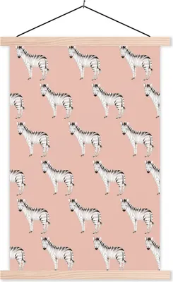 Produktbild von MuchoWow® Textilposter Zebra - Muster - Pastell 120x180 cm mit holzfarbenen Rahmen - Textil-Plakat