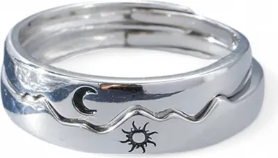 Produktbild von Sterling Silber 925 Ring Set Mond Sonne Stapelringe