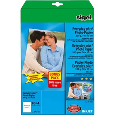 Produktbild von SIGEL IP718 Inkjet Fotopapier Everyday, hochglänzend, 200 g/m², 10x15 cm, 24 Blatt