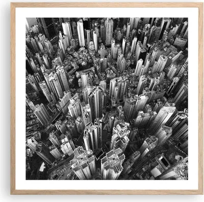 Produktbild von Gerahmtes Poster - Rahmen in heller Eiche - Wolkenkratzer mit Berge - 60x60 cm - Wand Bild - Wanddeko - Wandbilder - Kunstposter - Wandposter - Bilderrahmen - Bilder - Kunstdruck - P2NAC60x60-4453
