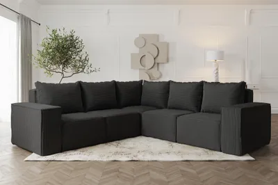 Produktbild von Ecksofa Designersofa ESTELLE in Stoff Poso Schwarz Seite Universal