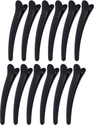 Produktbild von 12 Stück Haarklammern Friseurbedarf Haarspangen Combi-Clip Kunststoff Salon Haarclips Hair Clips für Damen Mädchen (Schwarz, 12CM Lang)