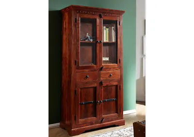 Produktbild von MASSIVMOEBEL24 Vitrine Akazie 90x44x180 nougat lackiert OXFORD #1011