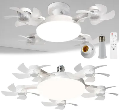 Produktbild von E27 & B22 Deckenventilator mit 5 Flügeln – LED Drohnen-Ventilator mit Fernbedienung, dimmbar, Timer, flüsterleise – Ideal fürs Schlafzimmer