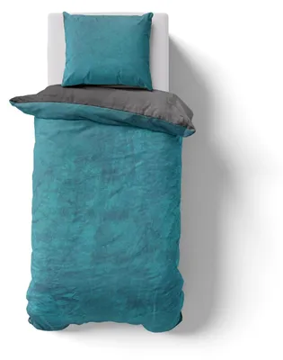 Produktbild von Flausch Wende Bettwäsche 135x200 80x80 cm Cashmere Touch Plüsch Anthrazit-Petrol