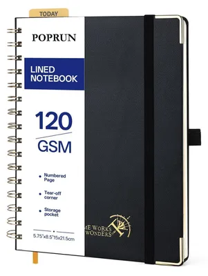 Obrázok produktu pre Zošit A5, linkovaný, 120 g/m², tvrdá väzba, spirálová väzba, čierna, 15 x 21,5 cm