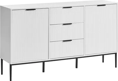 Zdjęcie produktu dla BELIANI Komoda biała metalowe nogi 150 x 40 cm dwie szafki szuflady styl nowoczesny ryflowane fronty