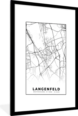 Produktbild von MuchoWow® Gerahmtes Poster Langenfeld - Karte - Stadtplan 60x90 cm - Poster mit Schwarzem Bilderrahmen Wandposter Rahmen Foto Bilder - Dekoration - Wandposter Wohnzimmer - Hochwertig