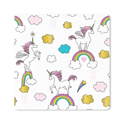 Produktbild von MuchoWow® Mauspad Mousepad Eine Illustration von Einhörnern auf Regenbögen - Mädchen - Kinder - Kinder 30x30 cm - Mousepads - Maus Mat - Pad - Mausunterlage - Gaming