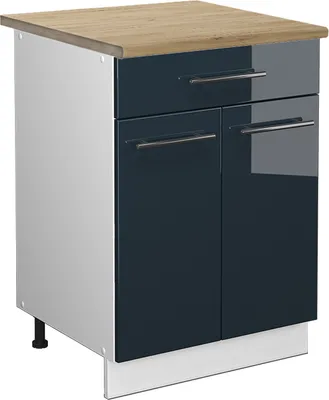 Produktbild von Küchenunterschrank Vicco Fame-Line Dunkelblau Hochglanz 60 cm mit Schublade, AP Eiche, Model 49637