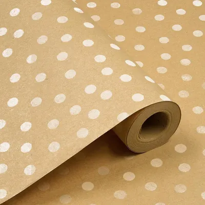 Immagine prodotto di Rotolo di carta da regalo per compleanni, 43 x 15 metri, carta kraft con pois