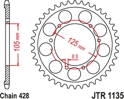 Obrázok produktu pre Jt reťazové kolesá 428 Jtr1135.62 zadné reťazové koleso strieborné 62t strieborné 62t