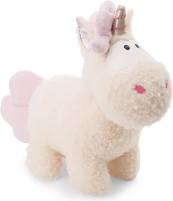A plush unicorn toy on a white background.
