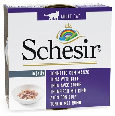 Obrázok produktu pre SCHESIR Ryba tuniak s hovädzím v želé - mokrá mačacia potrava - 85g