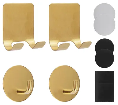 Obrázek produktu pro Omgoods – Sada 4 magnetických držáků a 4 magnetických nástěnných háčků z nerezové oceli, zlatá barva