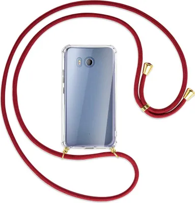 Produktbild von Handykette Backcover-Schutzhülle mit Band (Metall goldfarben) für HTC U11 - dunkelrot