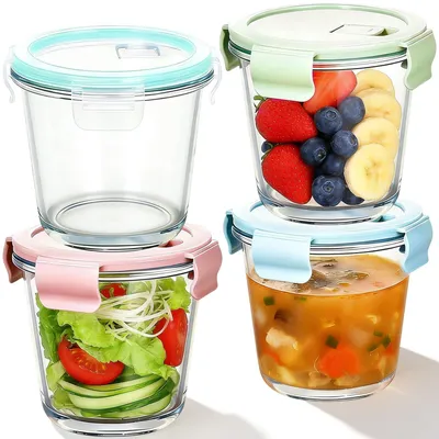 4 Glasbehälter 720 ml, luftdicht, BPA-frei, mikrowellengeeignet