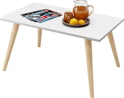 Produktbild von Skandinavischer Couchtisch 90 x 50 x 47 cm | Sofatisch | Kaffeetisch mit Buche Füße, Wohnzimmertisch mit Holzbeine |