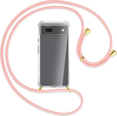 Produktbild von Handykette Backcover-Schutzhülle mit Band (Metall goldfarben) für Google Pixel 6a - rosa