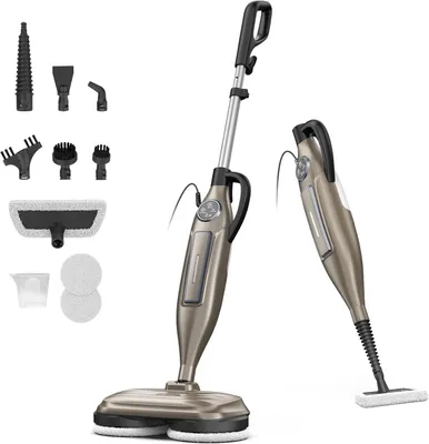 Produktbild von VM6 Dampfbesen - Elektrischer Dampfreiniger für Hartböden - 1300W 3 Dampfstufen - Rotierende Wischpads - 330 ml Wassertank - LED-Licht - Khaki