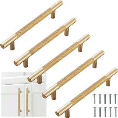 5 goldene Schrankgriffe, Lochabstand 128 mm, Möbelgriffe