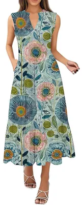 Productafbeelding van Lange Zomer Jurk voor Dames - Casual Halter met Pockets - Groen