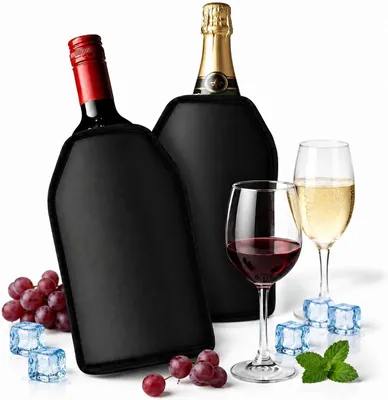 Immagine prodotto di Coprisotto refrigerante per vino - Set di 2 - Coprisotto nero per raffreddare il vino - Dispositivo refrigerante per bottiglie, ideale per il viaggio - Coprisotto riutilizzabile per raffreddare le bottiglie di vino